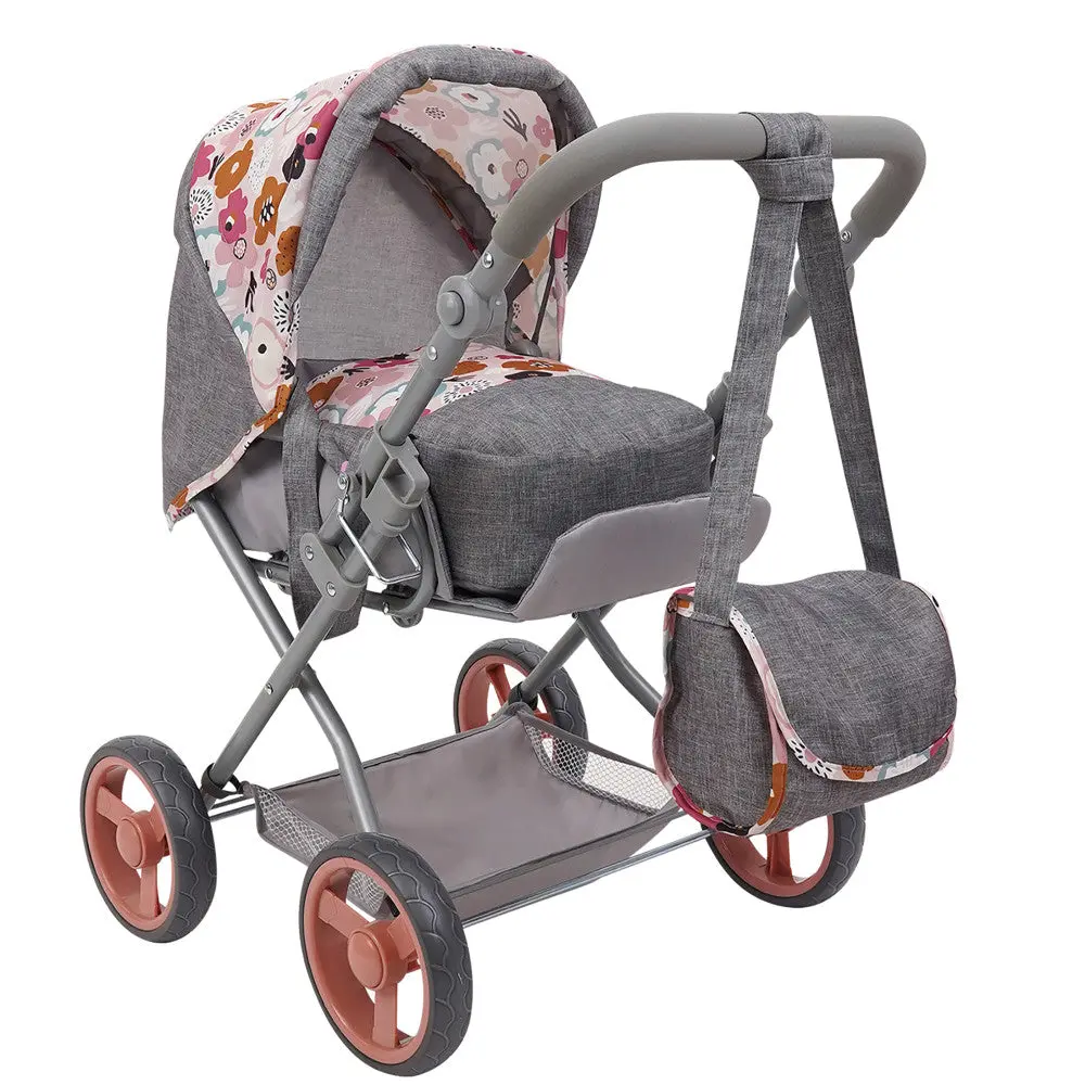 509 Crew Kelly Deluxe Doll Pram With Melange Flora Design And Matching Bag 1