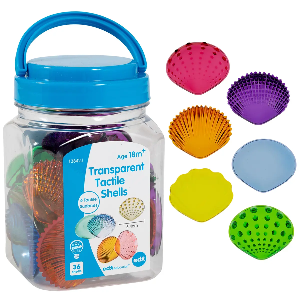 Edxeducation Tactile Shells Set - Transparent Mini Jar - 36 Count 1
