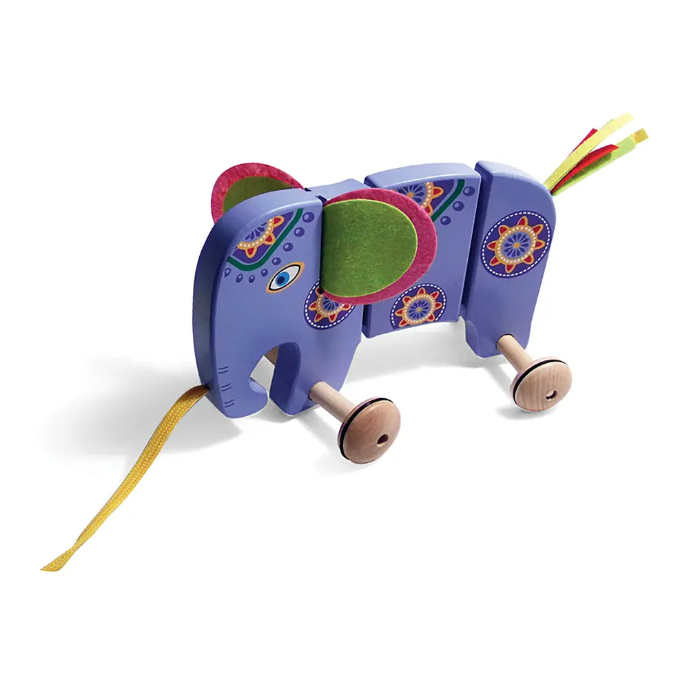 Tiddlytots Lavender Wooden Pull-Along Elephant Toy 1