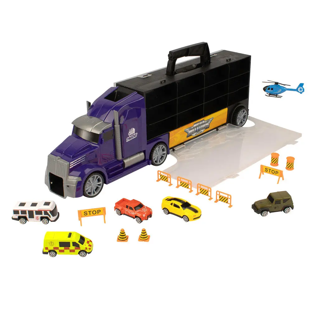 Mighty Motors Blue Heavy Hauler Truck Carry Case With Die-Cast Vehicles 1