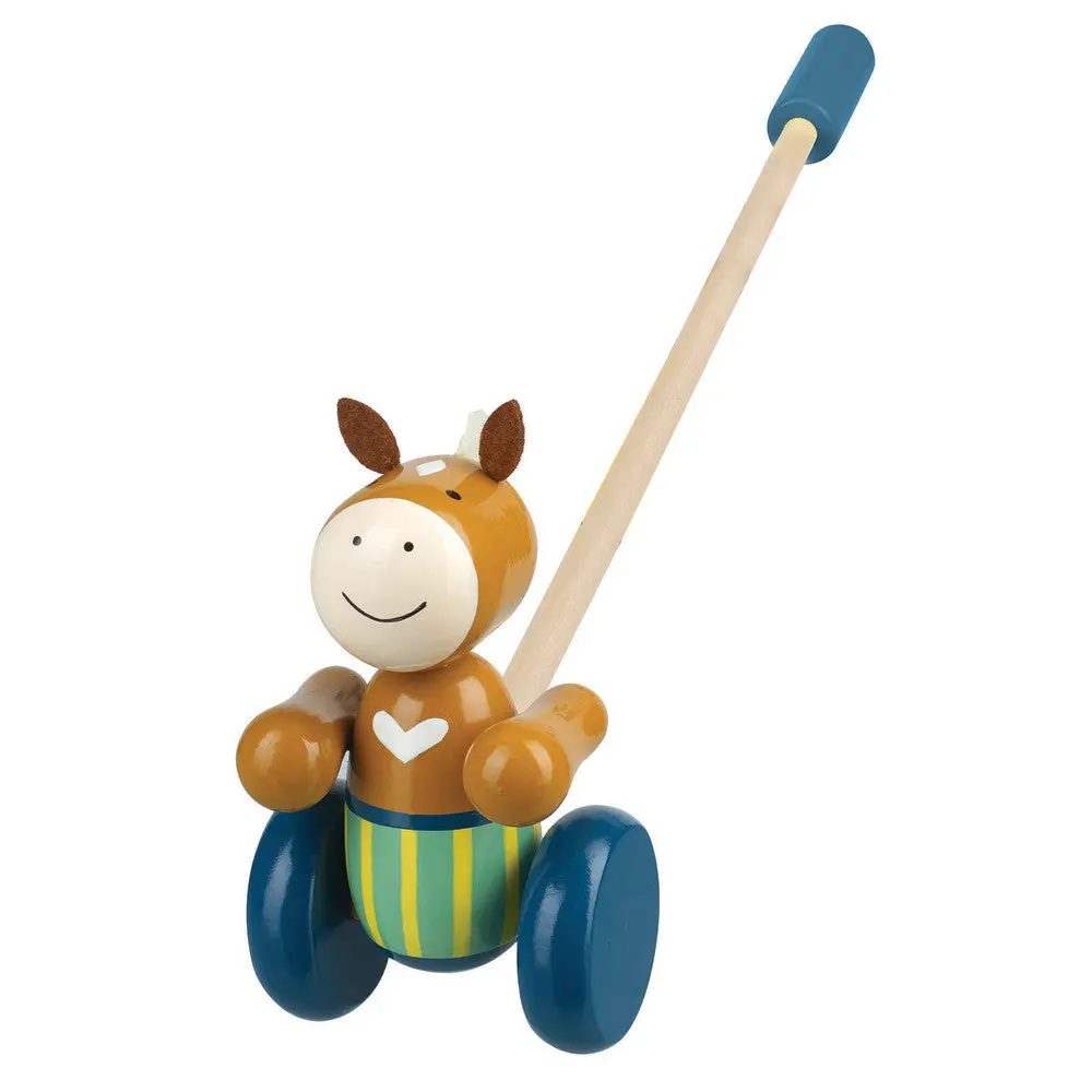 Orange Tree Toys Push Along Pony - Colorful Wooden Toddler Toy 1