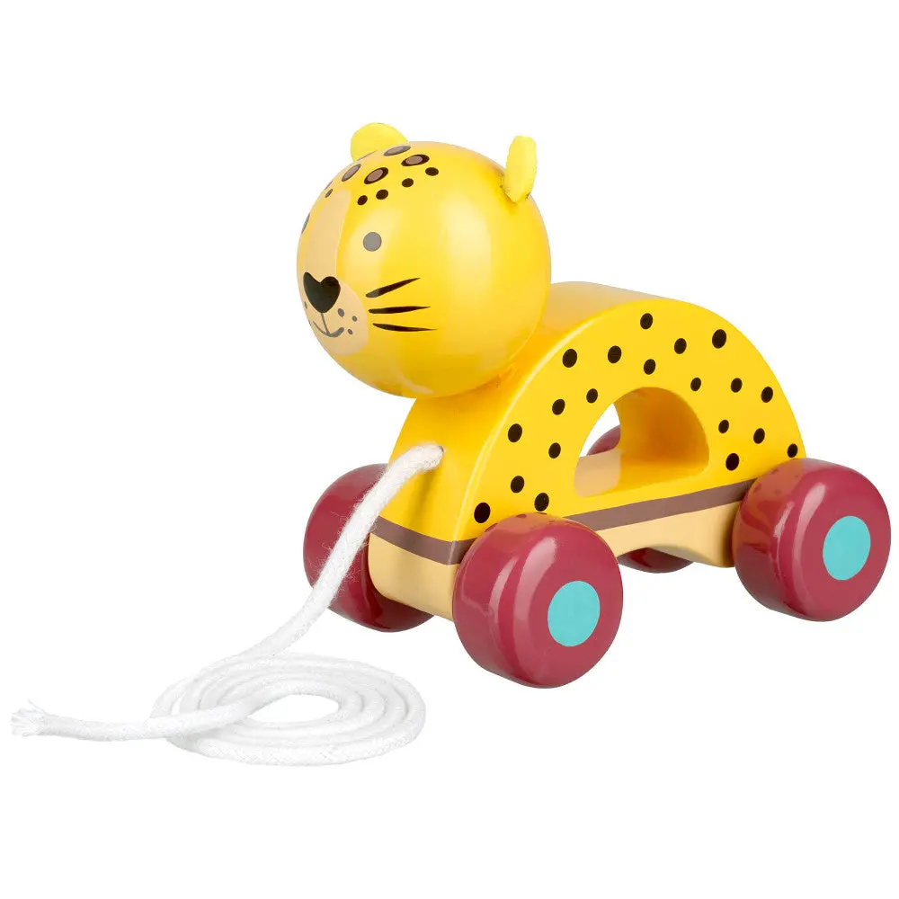 Orange Tree Toys Pull-Along Leopard - Brightly Colored Wooden Toy For Toddlers 1