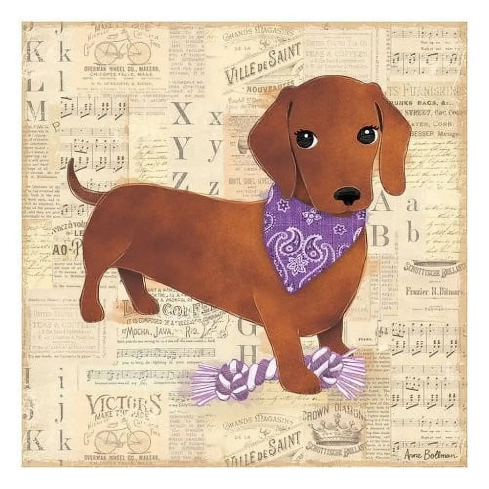Oopsy Daisys Dachshund Girl - 10 Inch Textile Art Print 1