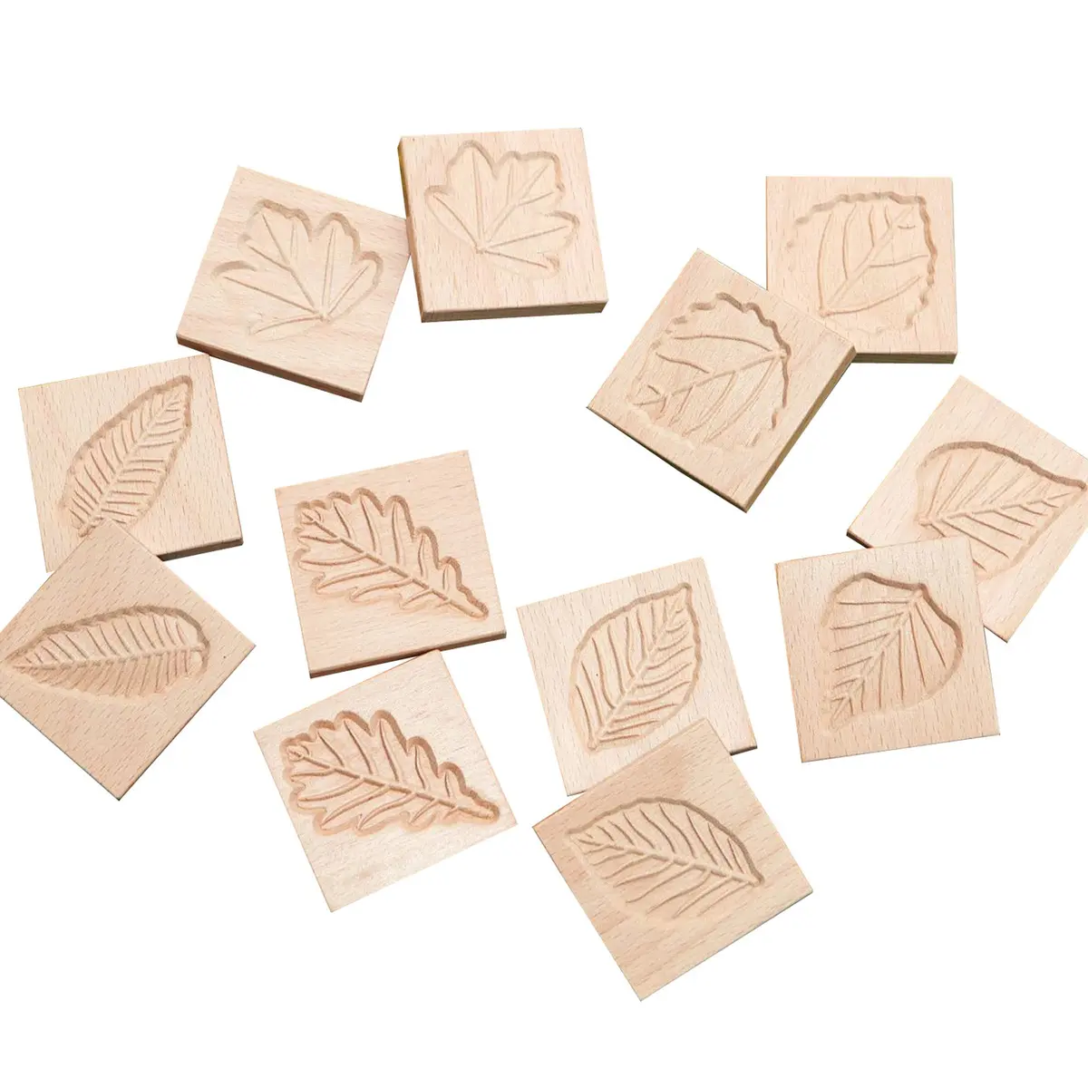 Yellow Door Match Me Sensory Leaf Tiles - Educational Wooden Set - 12 Pieces 1