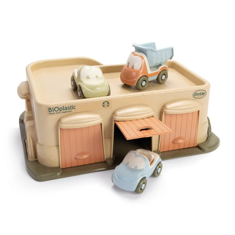 Dantoy Bio Garage Playset With Ramp And 3 Toy Vehicles, Eco-Friendly, For Toddlers 12Mo+ 1
