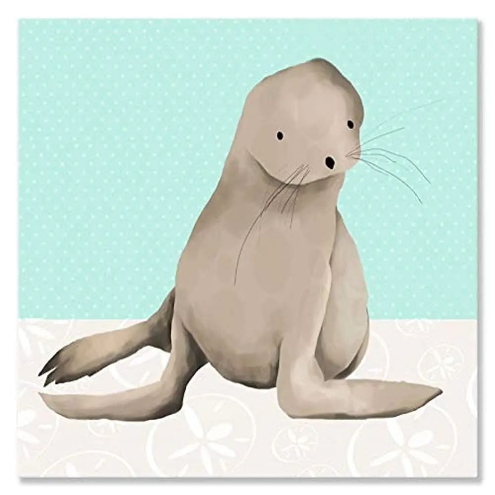 Oopsy Daisy Sam The Sea Lion 10-Inch Aqua Canvas Wall Art 1