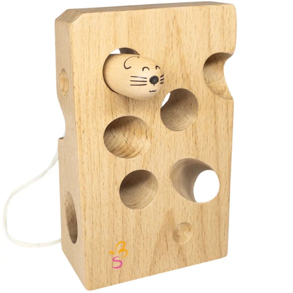 Extasticks Cheesalino Montessori Wooden Lacing Toy - Cheese And Mouse Design 1