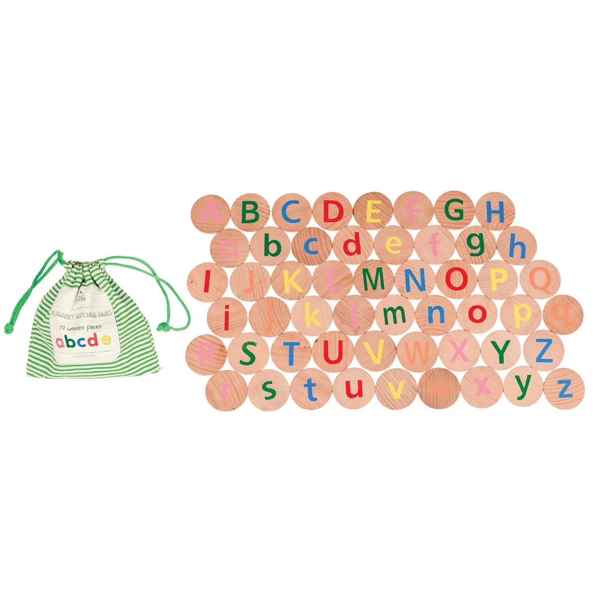 The Freckled Frog Alphabet Matching Pairs - Educational Wooden Disc Set - 52 Pieces 1