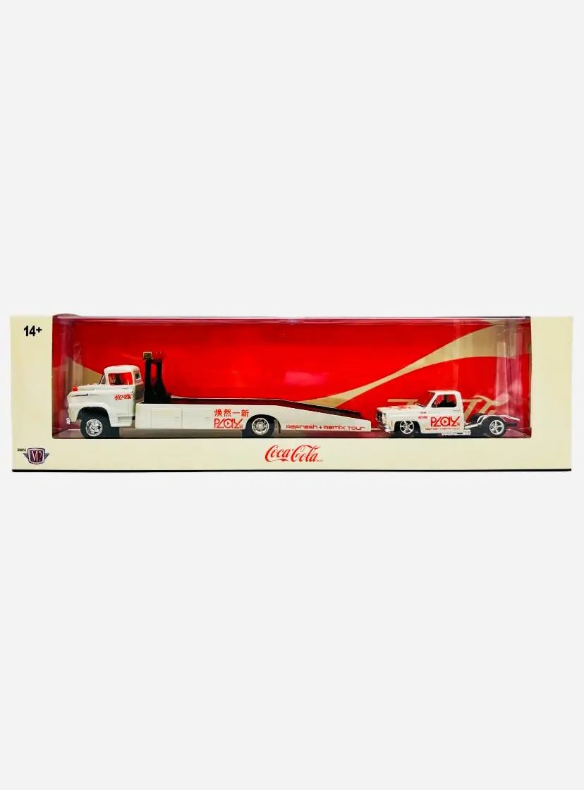 M2 Machines Auto Haulers Coca-Cola 1958 Chevrolet Spartan Lcf Truck & 1976 Gmc Sierra Grande 15 Truck 1