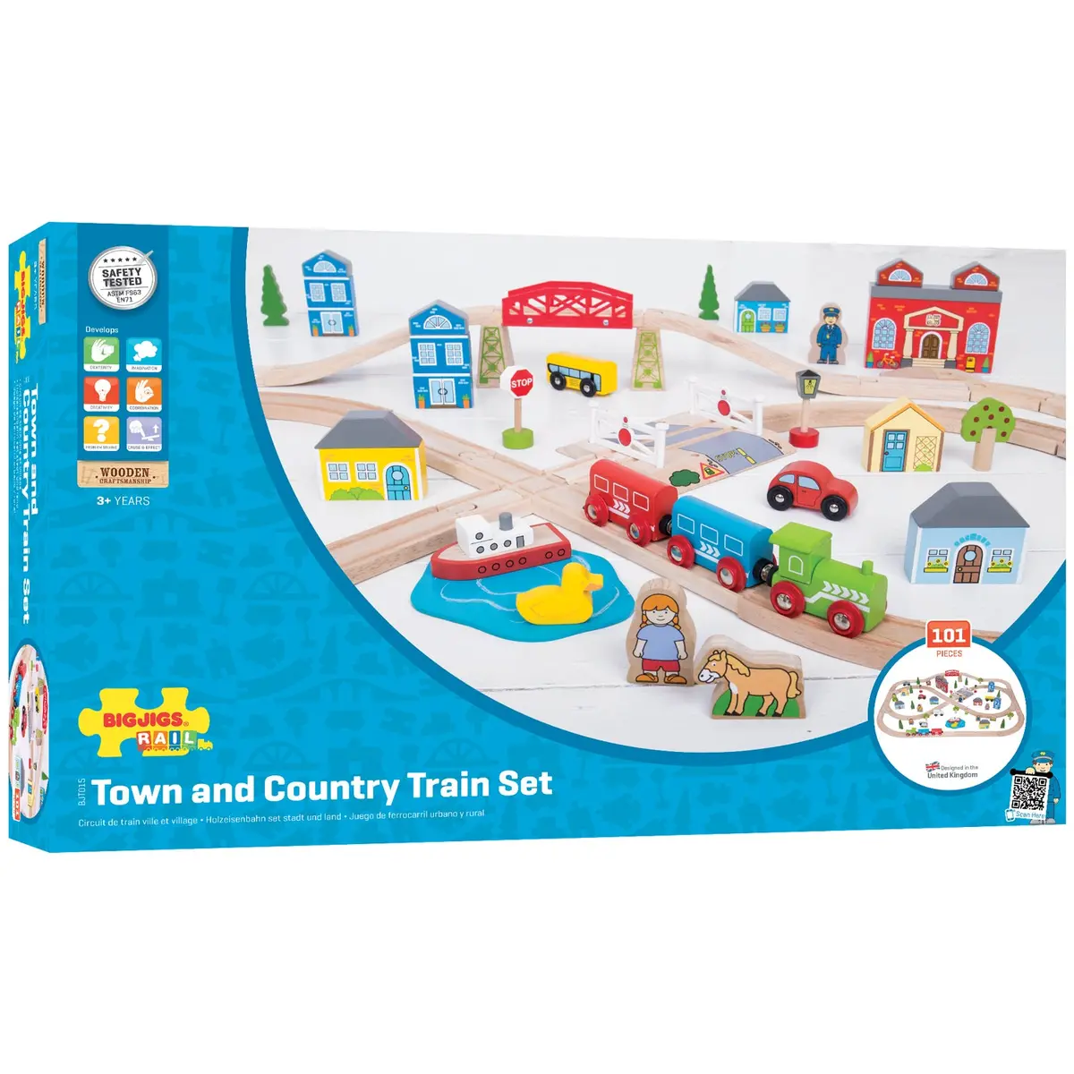 Bigjigs Toys Rail Town & Country 87-Piece Wooden Train Set 1