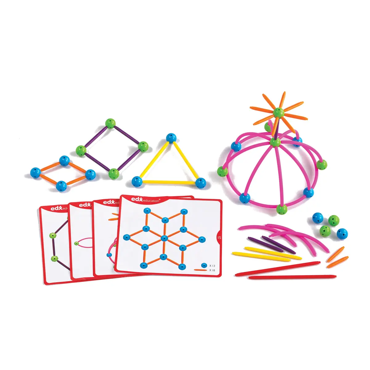 Edxeducation Skeletal Starter Geo Set - 144 Pieces With Activity Cards - Multicolored 1
