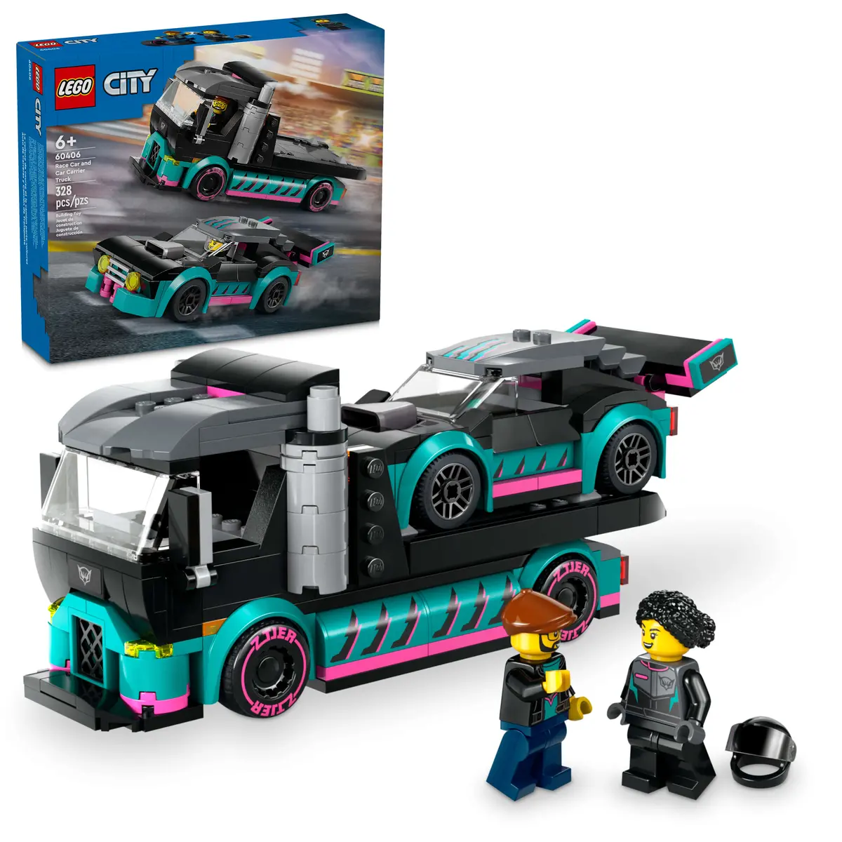 Lego City 328-Piece Race Car And Car Carrier Truck Building Set 60406 1