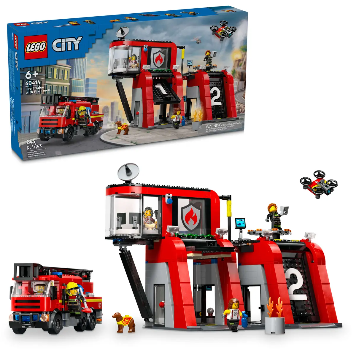 Lego City Fire Station With Fire Truck Playset 60414 - 843 Pieces 1