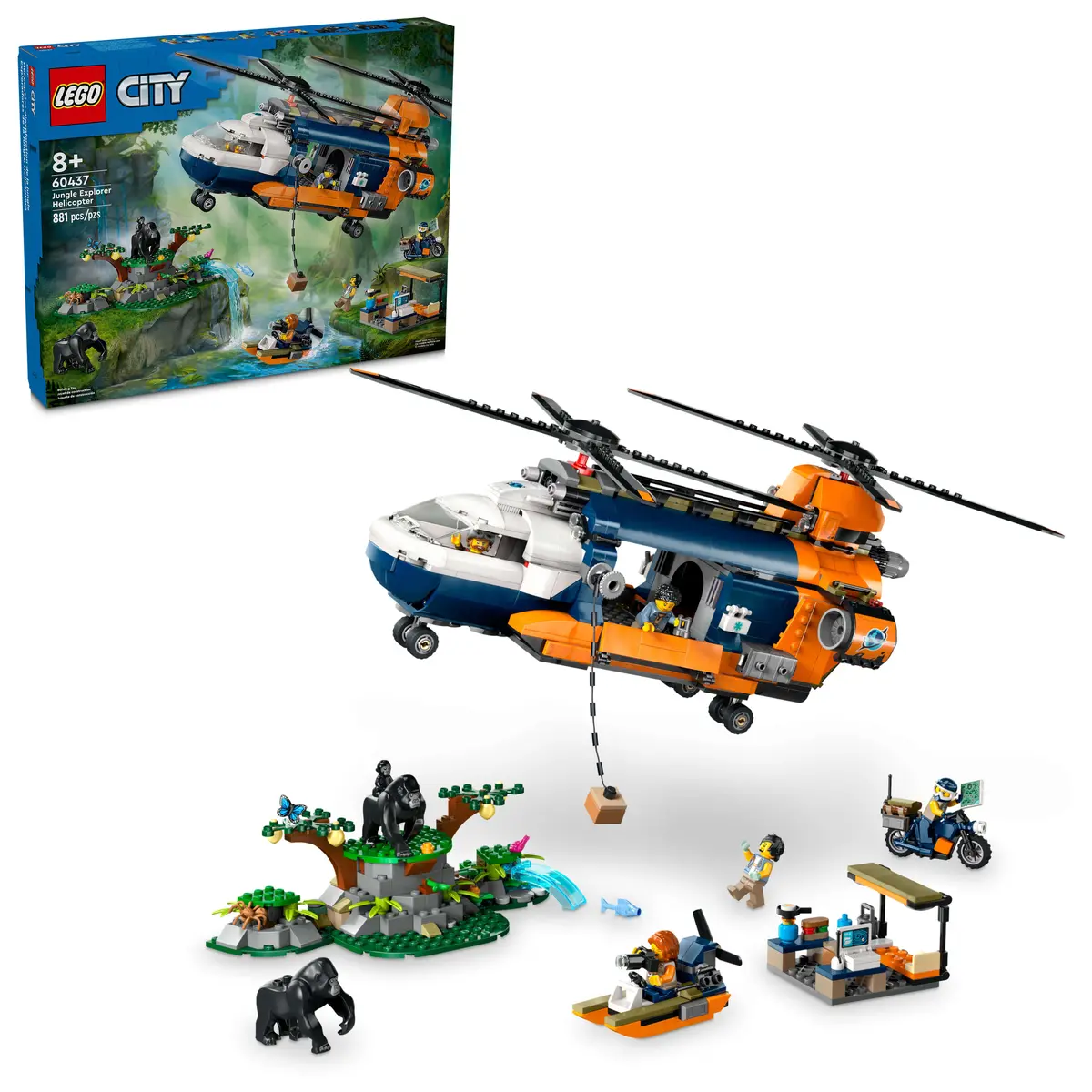 Lego City Jungle Explorer Helicopter And Base Camp Set 60437 - 881 Pieces 1