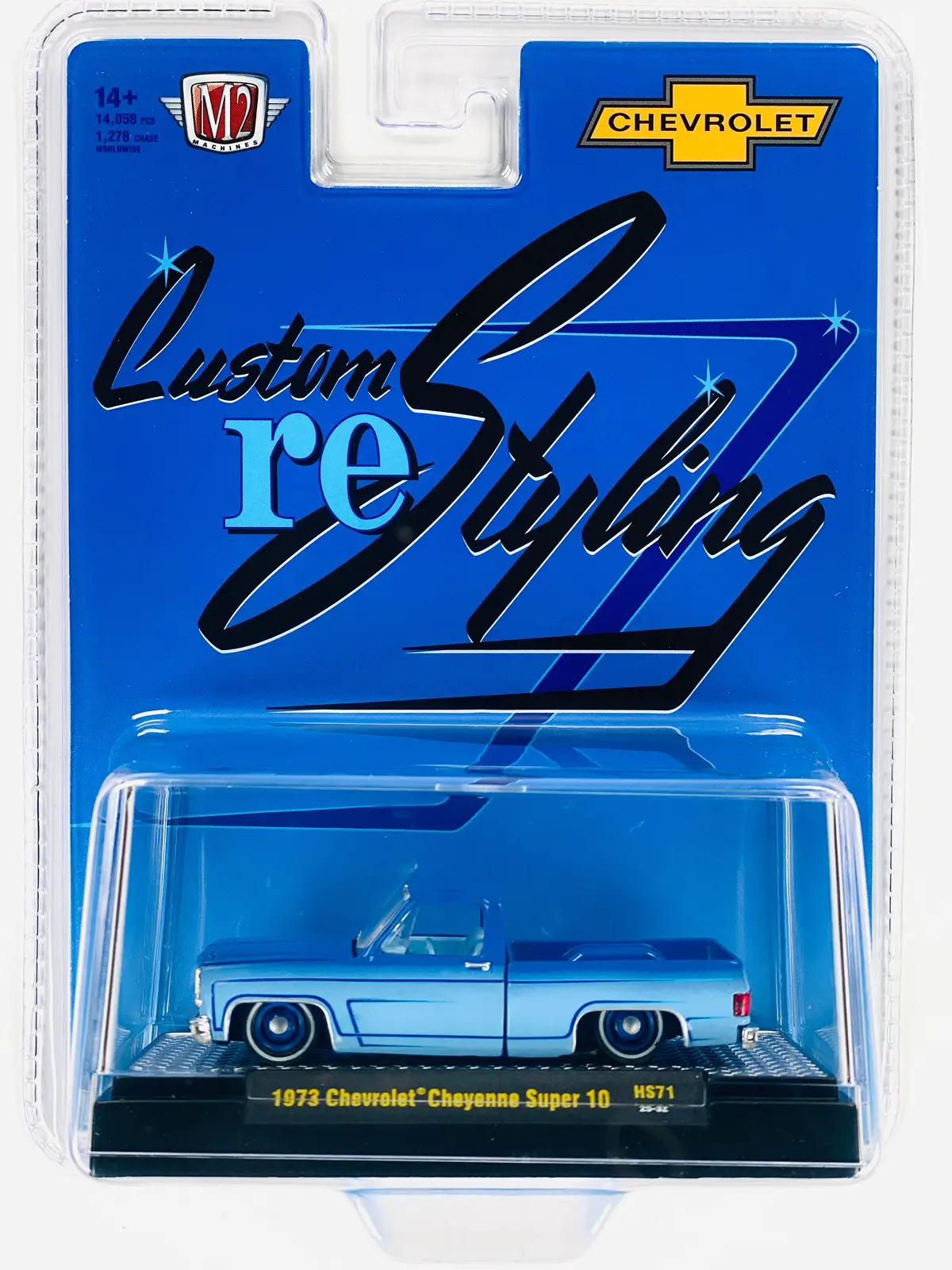 M2 Machines Hobby Exclusive 1973 Chevrolet Cheyenne Super 10 Custom Re Styling Blue Truck 1