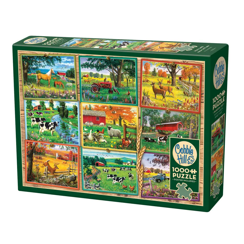 Cobble Hill Postcards From The Farm 1000 Pc Puzzle - Reference Poster Included 1