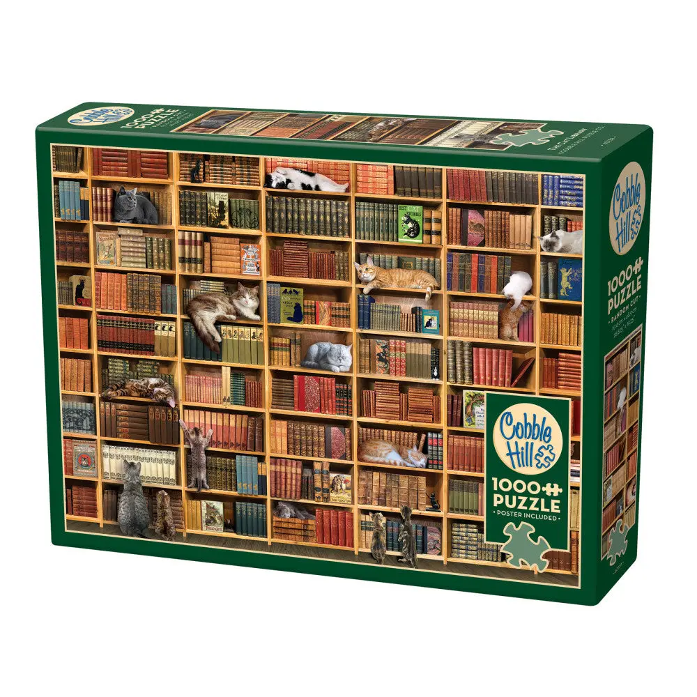 Cobble Hill 1000-Piece Puzzle: The Cat Library - Eco-Friendly Jigsaw With Poster 1