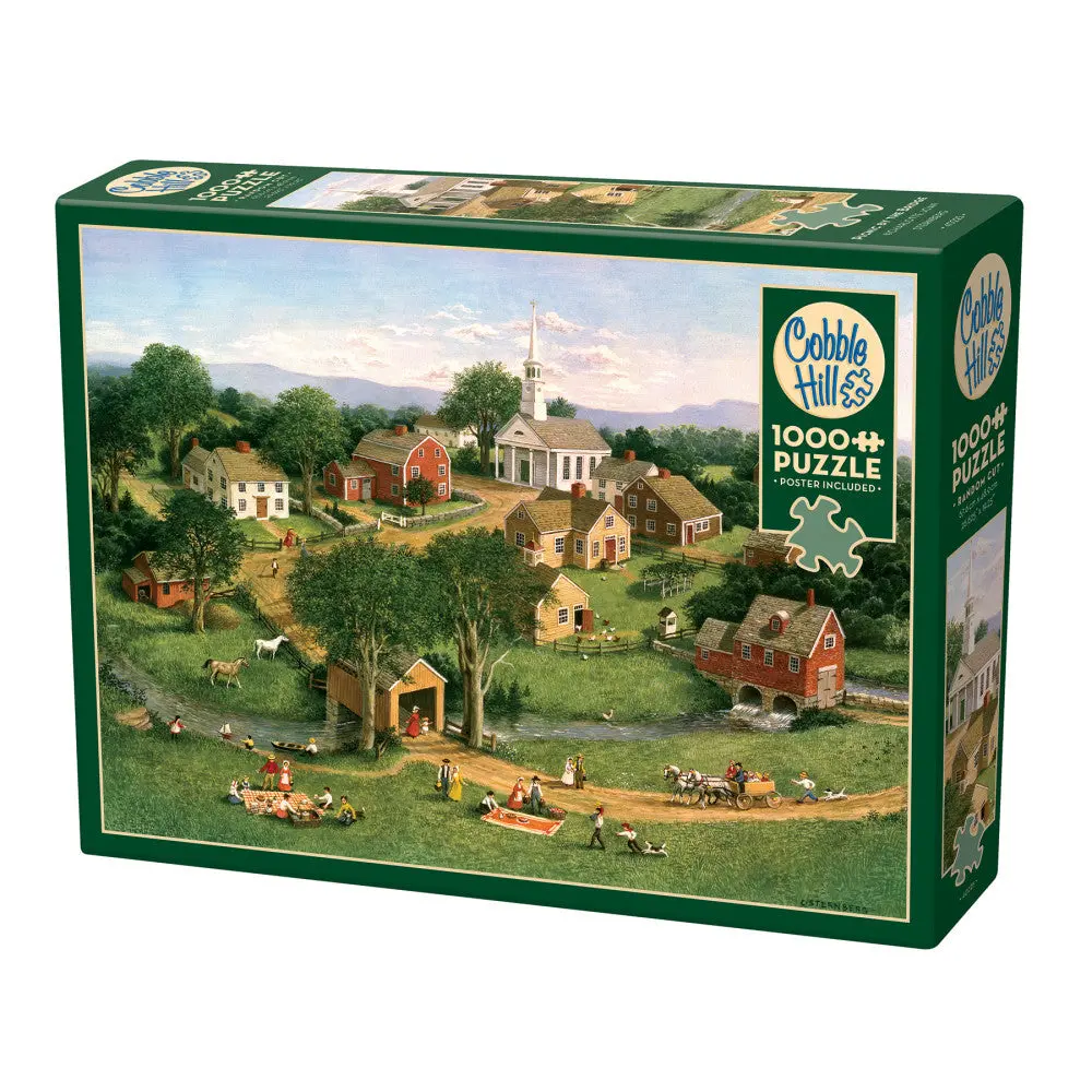 Cobble Hill Picnic By The Bridge 1000 Piece Jigsaw Puzzle - Reference Poster Included 1