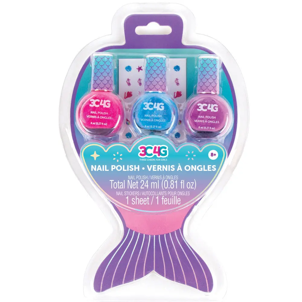 3C4g Make It Real Mermaid Shimmer Trio Nail Polish Set - Bright Pink, Purple 1