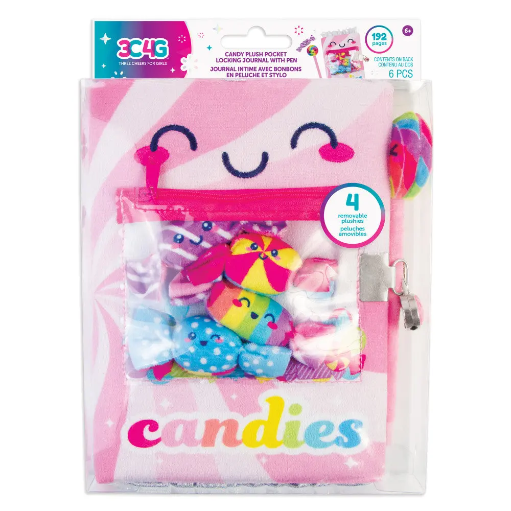 3C4g Candy Plush Pocket Locking Journal With Pen - Colorful Candy Theme 1