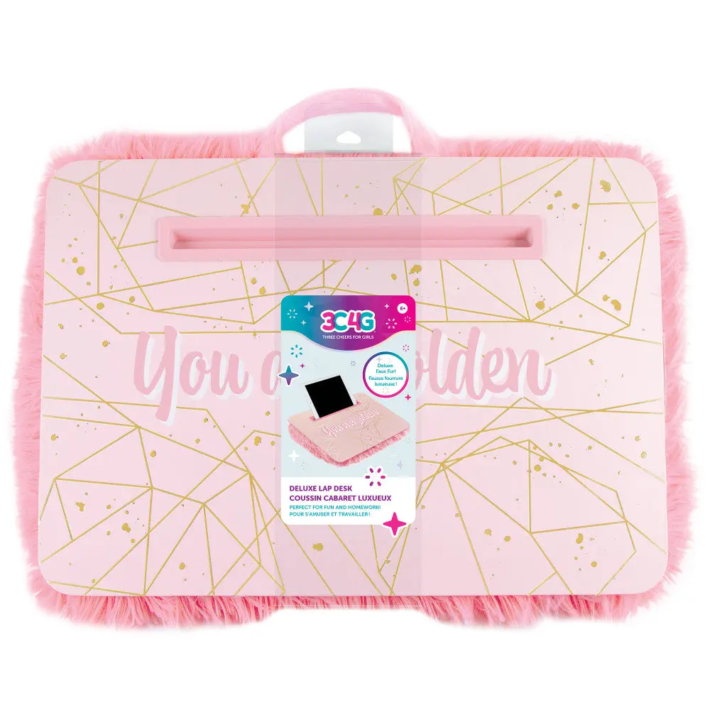 Three Cheers For Girls Deluxe Fur Lap Desk - Pink & Gold 1