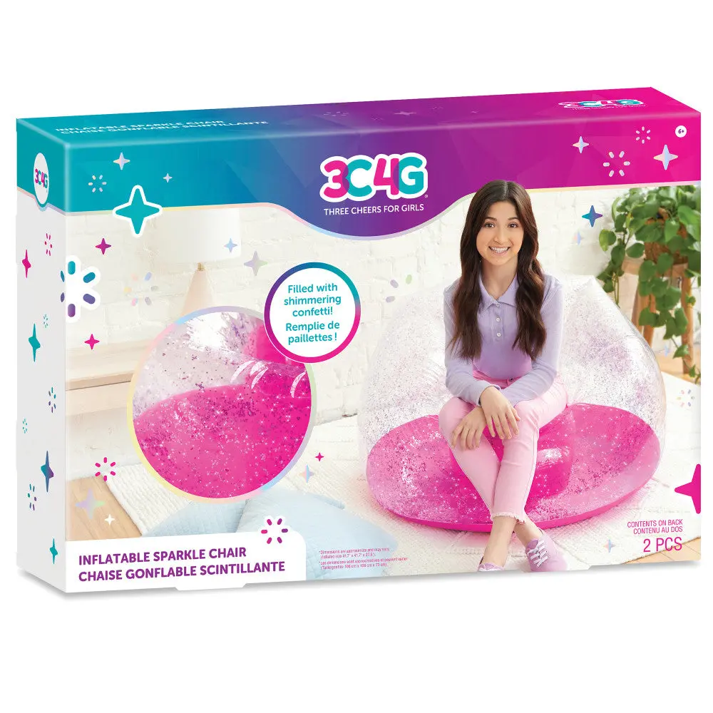 Three Cheers For Girls Glitter Confetti Inflatable Chair - Pink 1