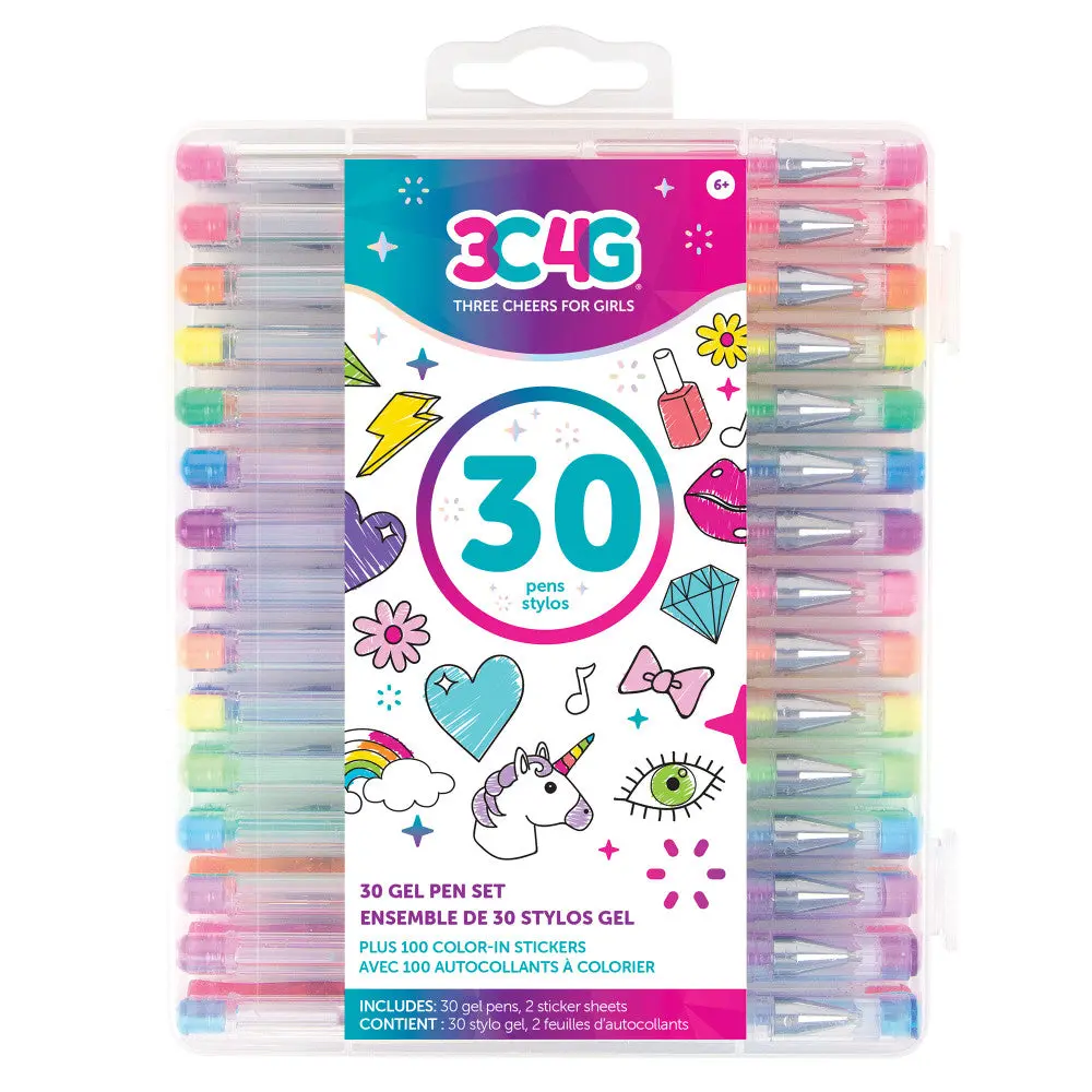 3C4g Vibrant Gel Pen Set, 30-Piece With Color-In Stickers 1
