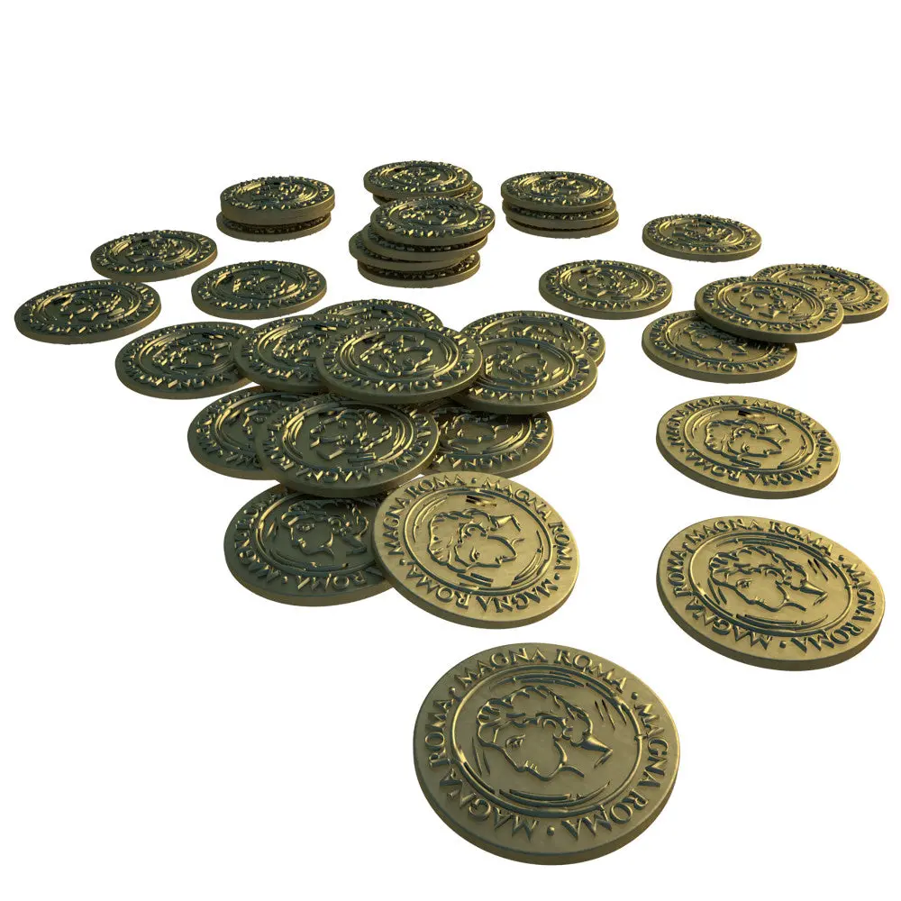 Archona Games Magna Roma Metal Coins Set With Burgundy Coin Bag 1