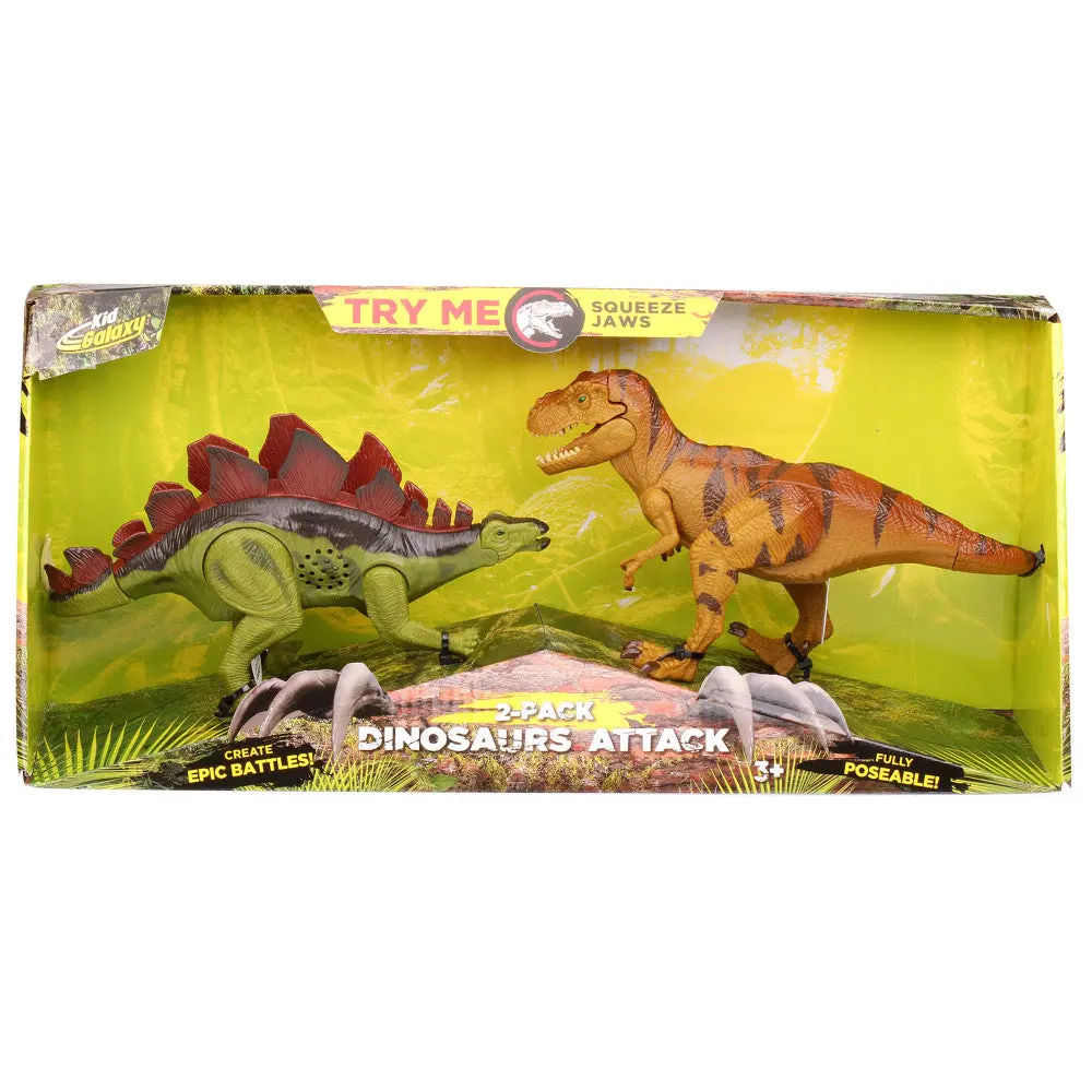 Kid Galaxy Dinosaur Attack Figures: Stegosaurus & T Rex Interactive Set 1