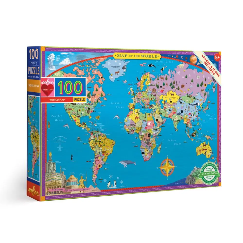 Eeboo Educational World Map Jigsaw Puzzle - 100 Pc 1