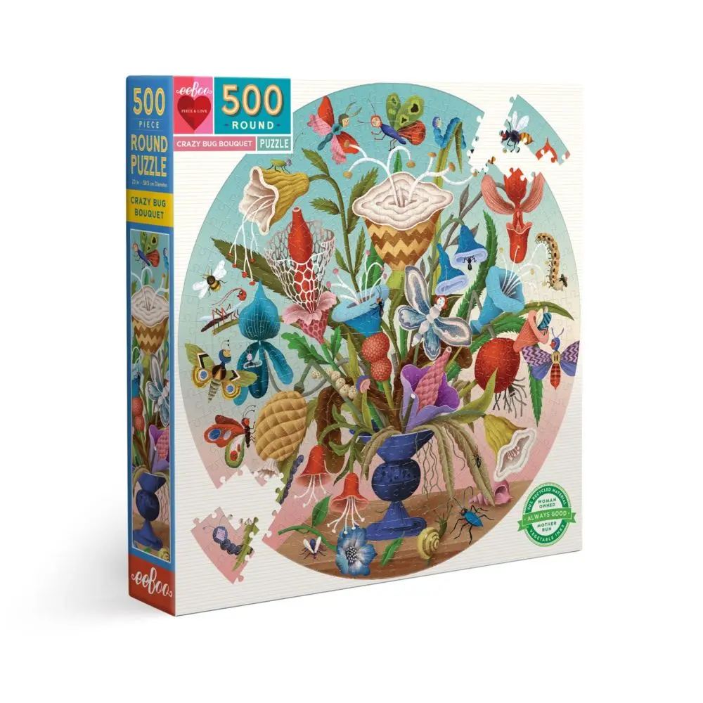 Eeboo Piece And Love Crazy Bug Bouquet Round Jigsaw Puzzle - 500 Pc 1