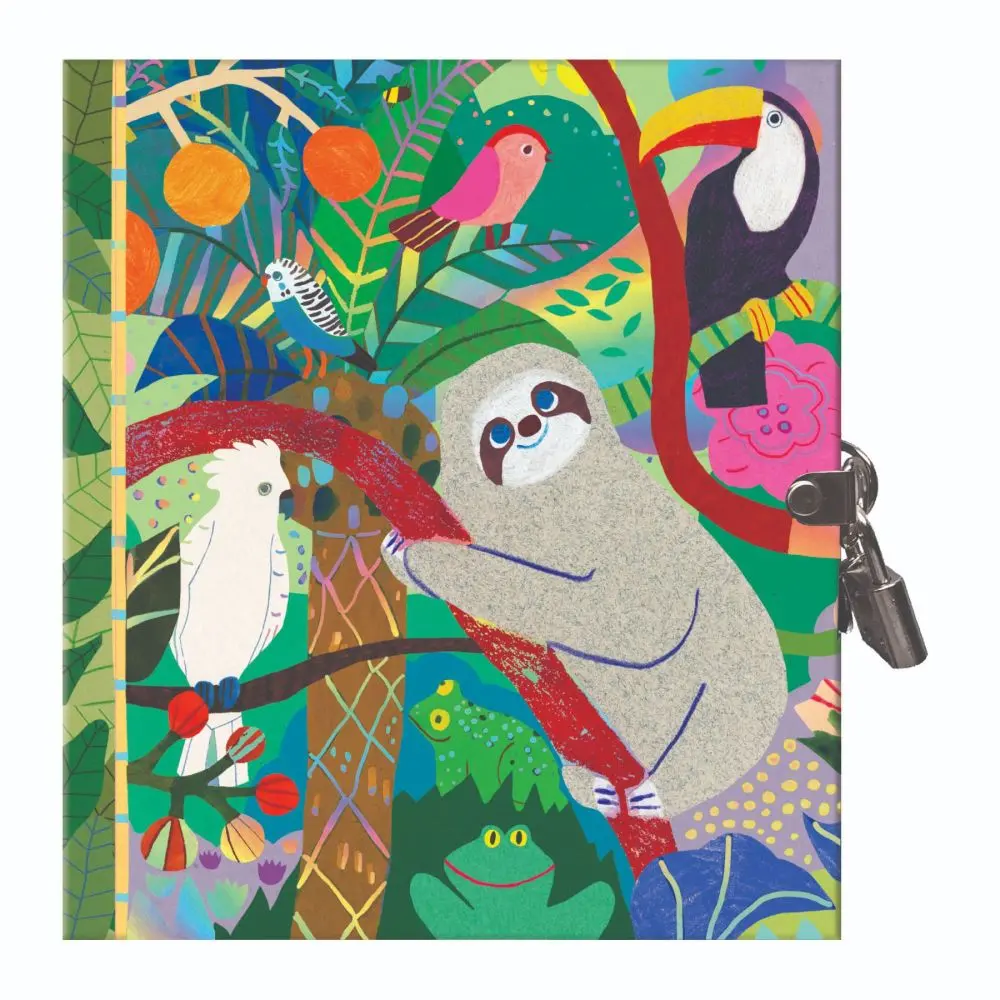 Eeboo Secret Sloth Hardcover Journal - Tropical Animals - With Lock And Key 1
