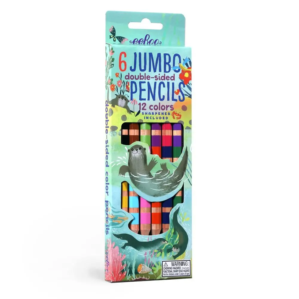 Eeboo Otters At Play Jumbo Double-Sided Color Pencils Set With Sharpener 1