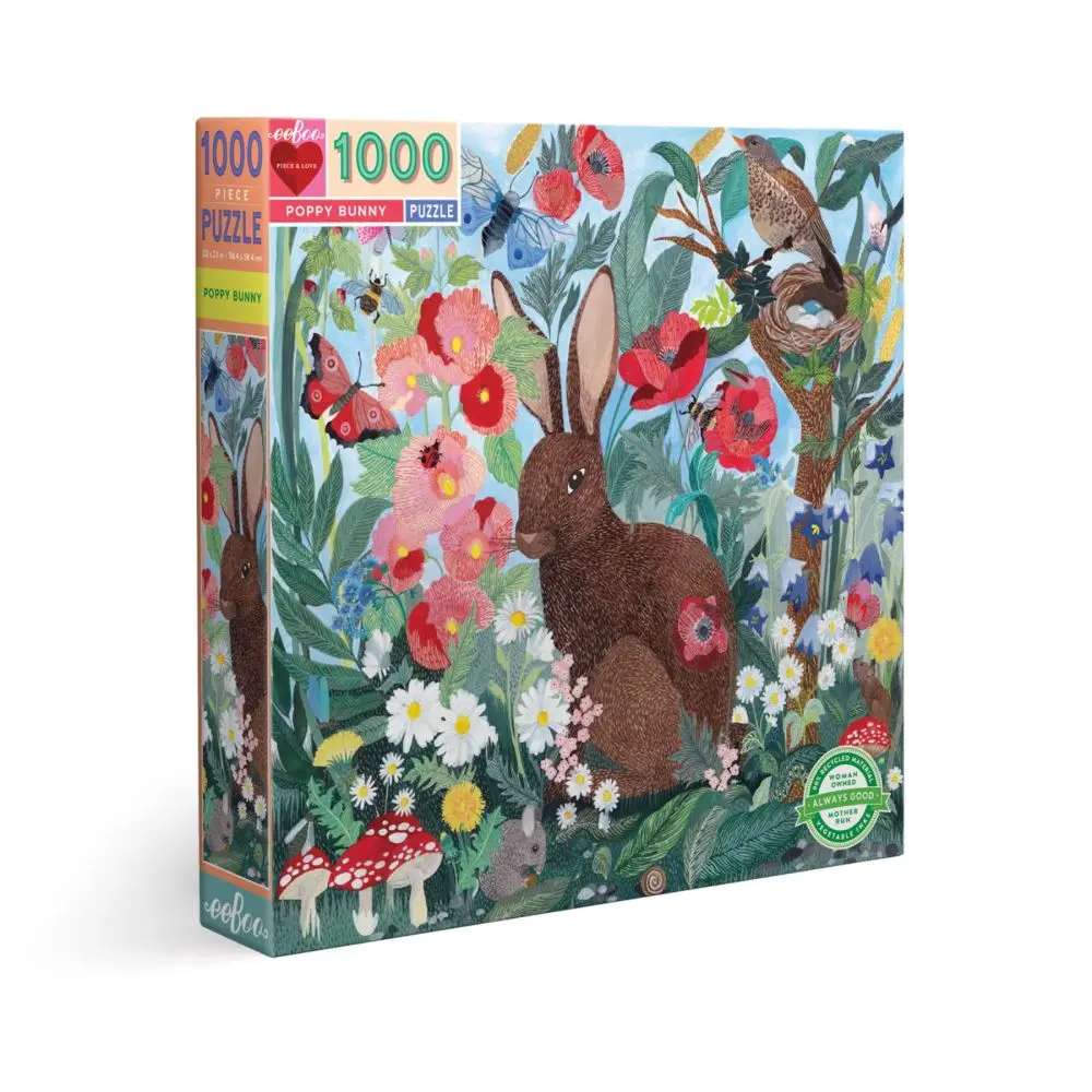 Eeboo Piece And Love Poppy Bunny 1000-Piece Square Jigsaw Puzzle 1