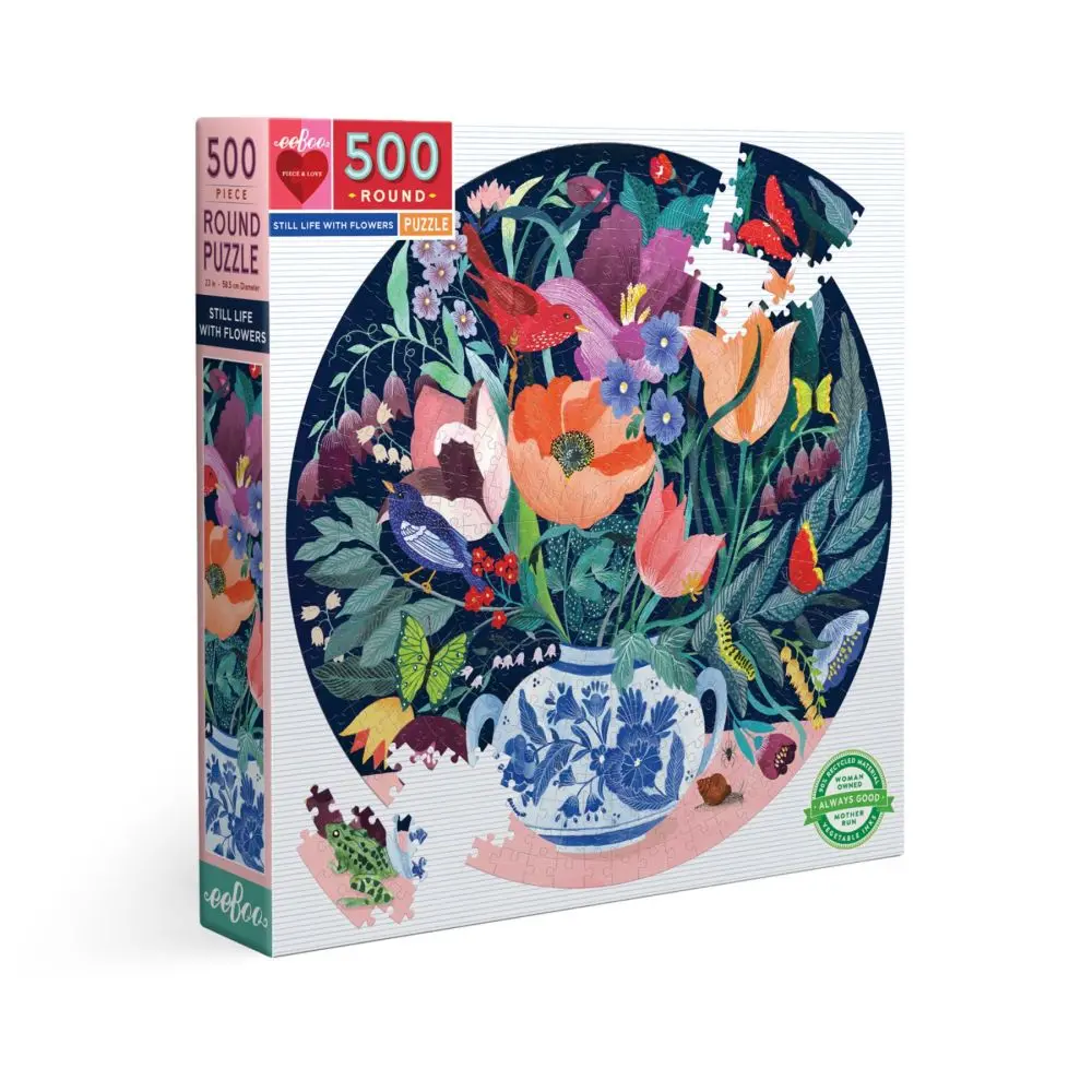 Eeboo Piece And Love Still Life With Flowers 500-Piece Round Puzzle 1