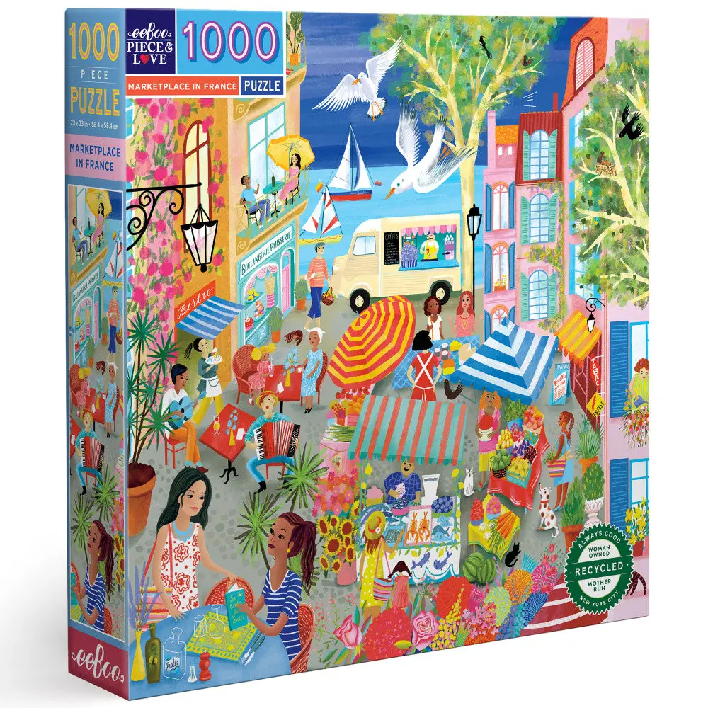 Eeboo Piece And Love Marketplace In France Jigsaw Puzzle - 1000 Pc 1