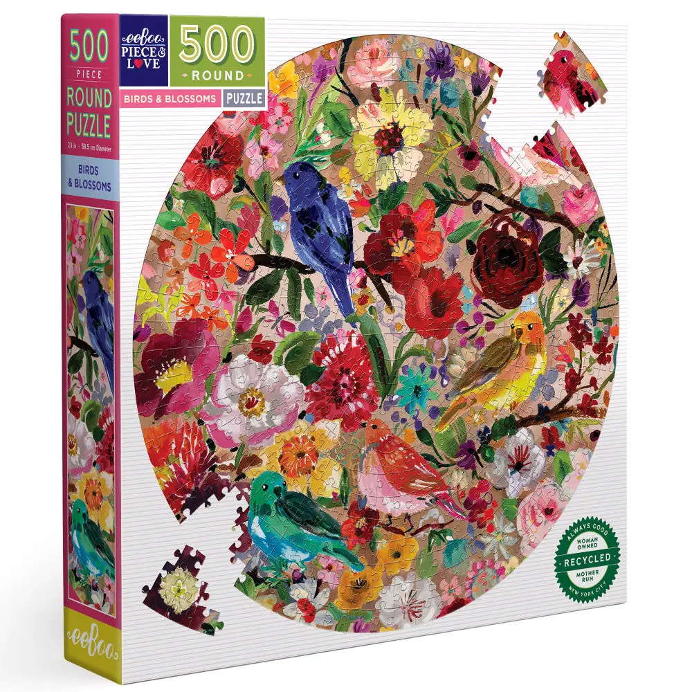 Eeboo Birds & Blossoms 500-Piece Round Jigsaw Puzzle 1