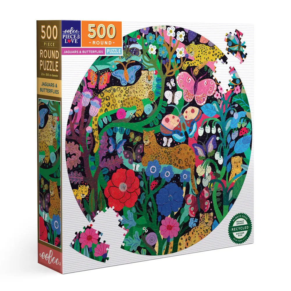 Eeboo Piece & Love Jaguars & Butterflies 500-Piece Round Jigsaw Puzzle 1