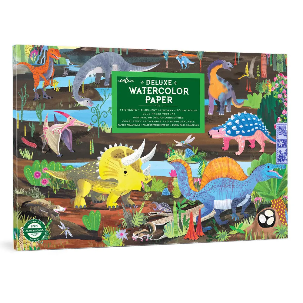 Eeboo Dinosaur Series Watercolor Pad - 16 Sheets, 85 Lb Paper 1