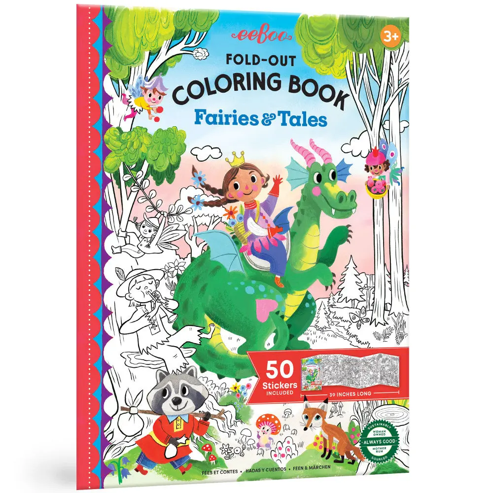 Eeboo Fairies & Tales Fold-Out Coloring Book With Stickers - Ages 3+ 1