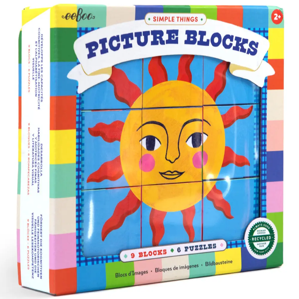 Eeboo Simple Things Picture Blocks - Vibrant 9Pc Puzzle Set 1