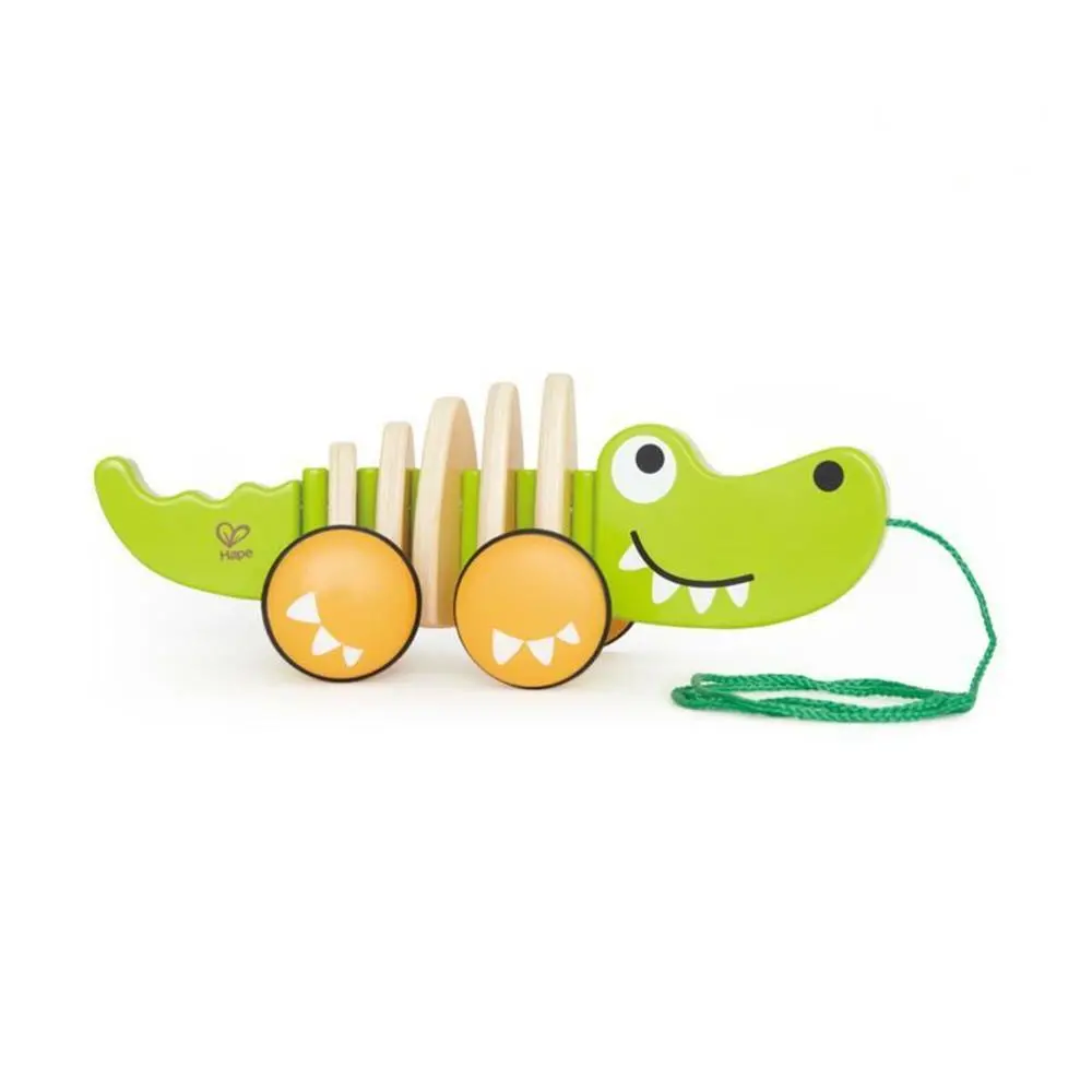 Hape Walk-A-Long Croc - Green - Wooden Toddler Pull Toy 1