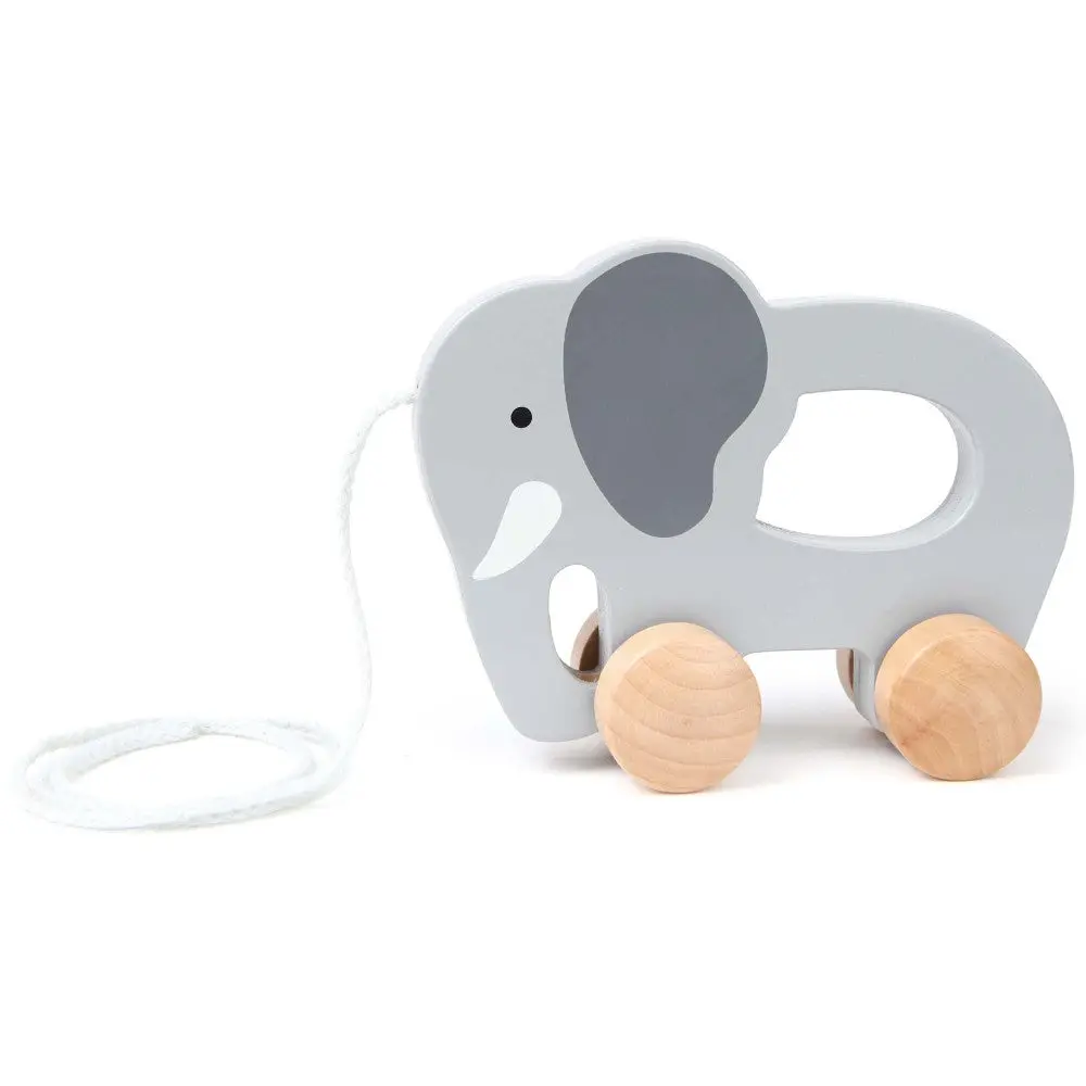 Hape Push & Pull Elephant - Gray - Wooden Toddler Toy 1