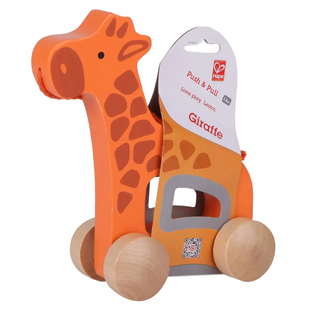 Hape Orange Giraffe Push & Pull - Wooden Toddler Toy 2