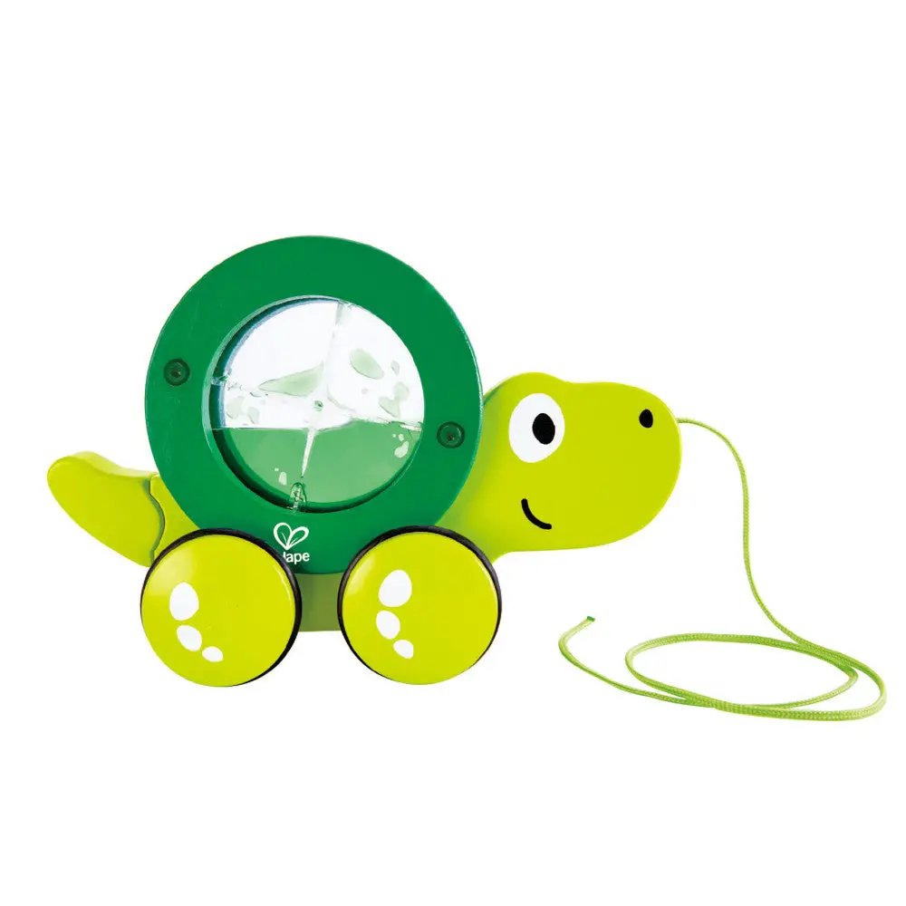 Hape Pull-Along Tito - Green Wooden Turtle With Swirling Water Shell 1
