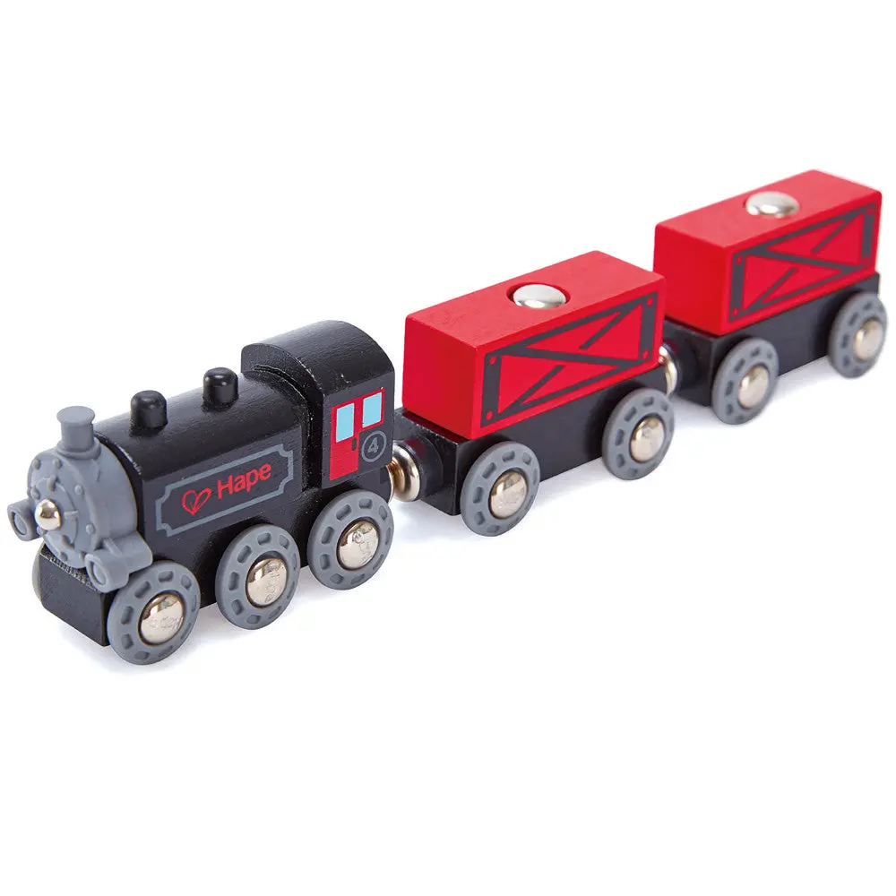 Hape Steam-Era Red & Black 3Pc Wooden Freight Train Set 1