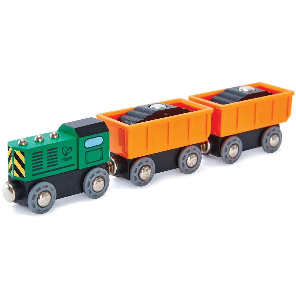 Hape Diesel Freight Train Set - Green & Orange 3Pc Wooden Locomotive 1