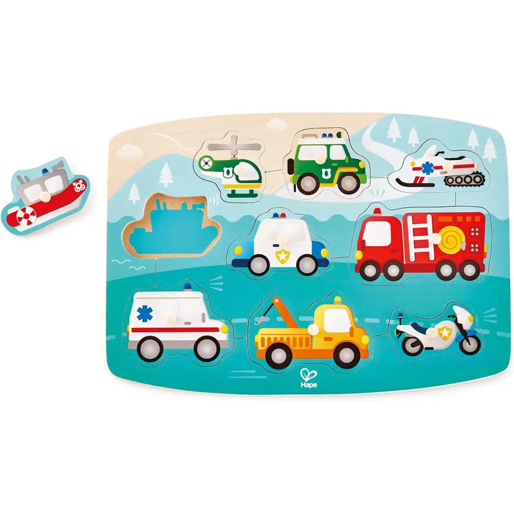 Hape Emergency Services 10Pc Wooden Peg Puzzle 1