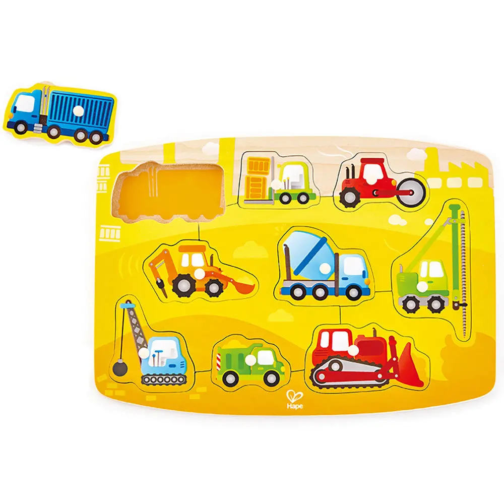 Hape Construction Site 10Pc Wooden Peg Puzzle 1