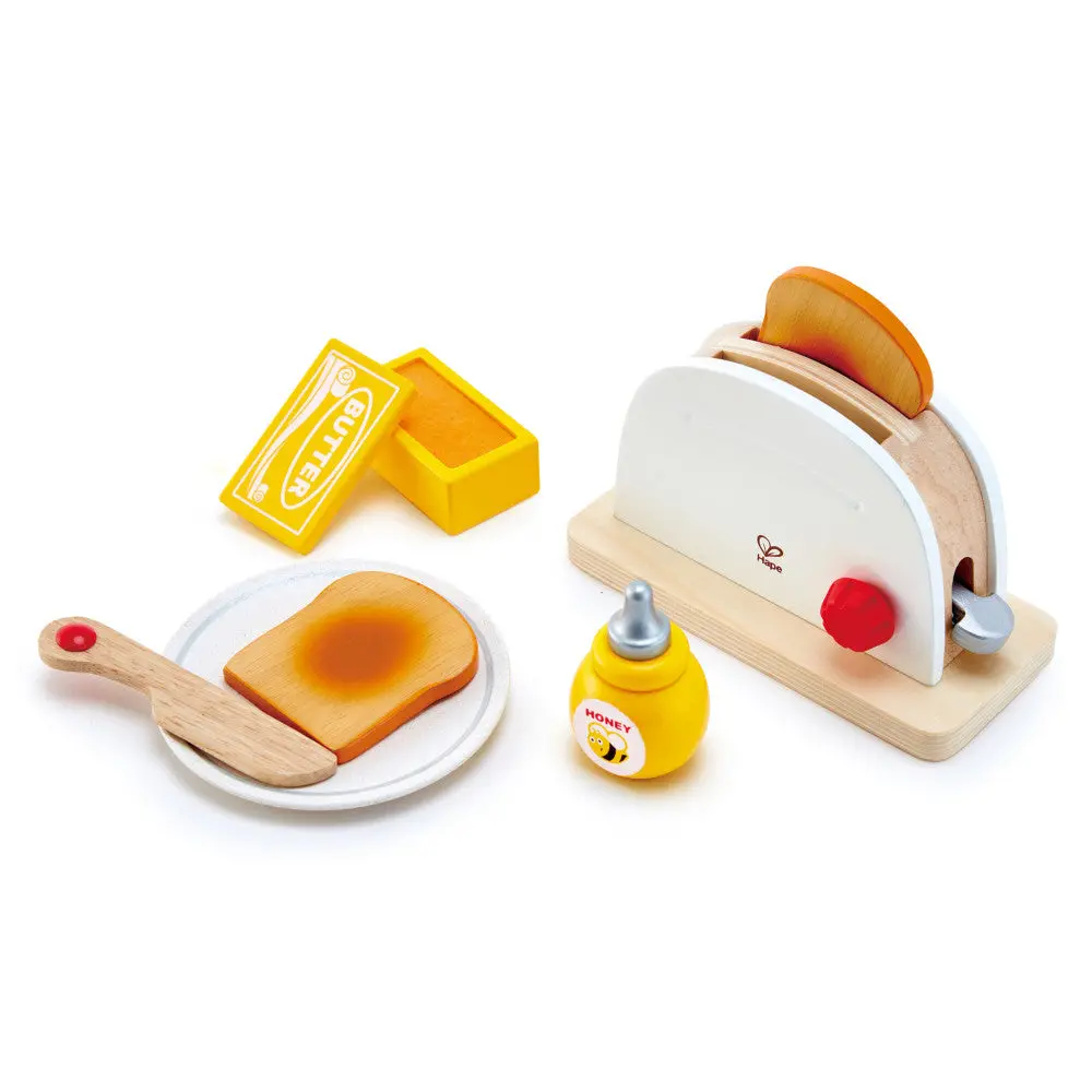 Hape Wooden Pop-Up Toaster Playset - 7 Piece Kitchen Pretend Play 1